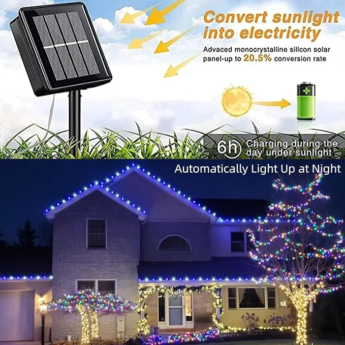 QITONG 4 Pack Blue and White Solar Fairy Lights, Each 33ft 100 LED String Light, 8 Modes Silver Wire Solar Twinkle Lighting for Tree Garden Yard Christmas