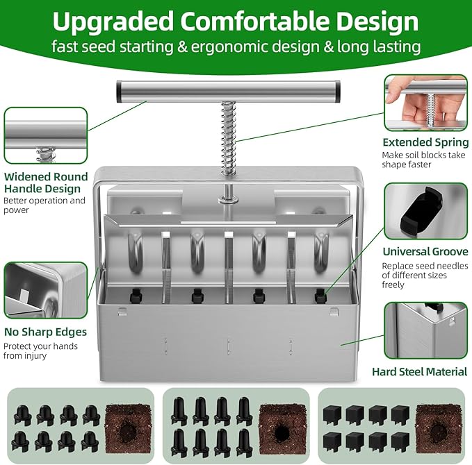 Soil Blocker, Soil Block Maker for Seed Starting with Strong Hand Held, 8 Pcs 2-Inch Soil Blocking Tool for Grow Seedling, Seed Starter Soil Tray Garden Potting Soil, Indoor Outdoor Plants