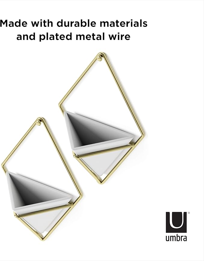Umbra Trigg Hanging Planter Vase Wall Decor, Set of 2 Pots Containers for Succulents, Cactus, Faux Plants, and More, Small, White/Brass
