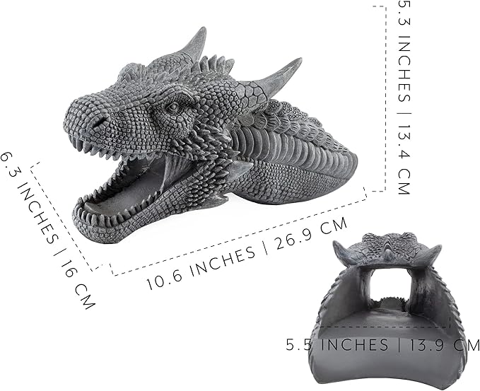 Dragon Garden Downspout Sculpture; Splash Block Anchor w/Ramp for Downspout Extension