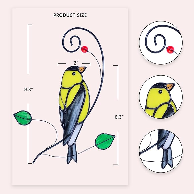 Lolitarcrafts Goldfinch Stained Glass Window Hangings Bird Suncathers for Window