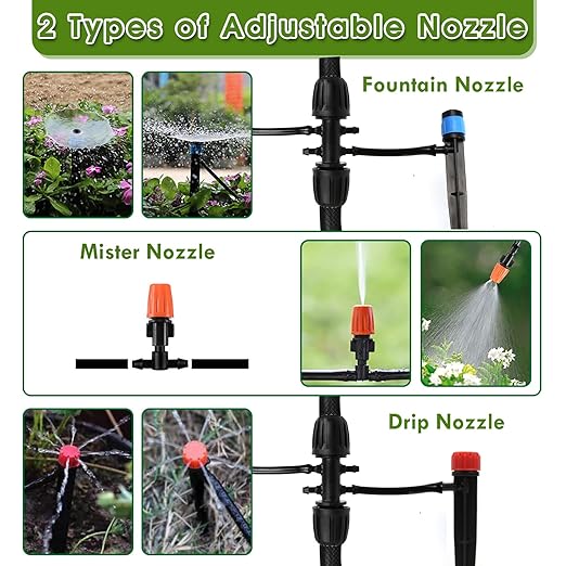 Drip Irrigation System, Flantor 141FT Garden Watering System Adjustable Greenhouse Drip Irrigation Kit with 1/2 inch & 1/4 inch Irrigation Tubing for Garden, Patio and Lawn