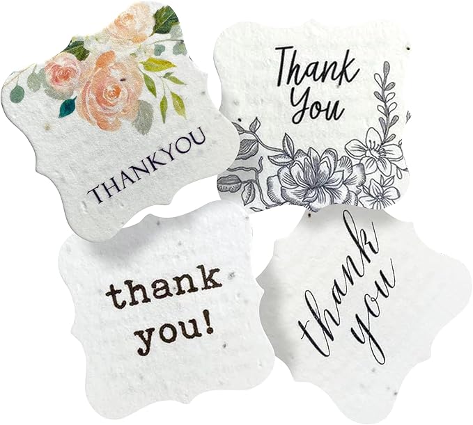 20pcs Thank You Tags Seed Paper – Plantable Wildflower Packets for Weddings, Gifts, & Life Events (20 Square Assorted)