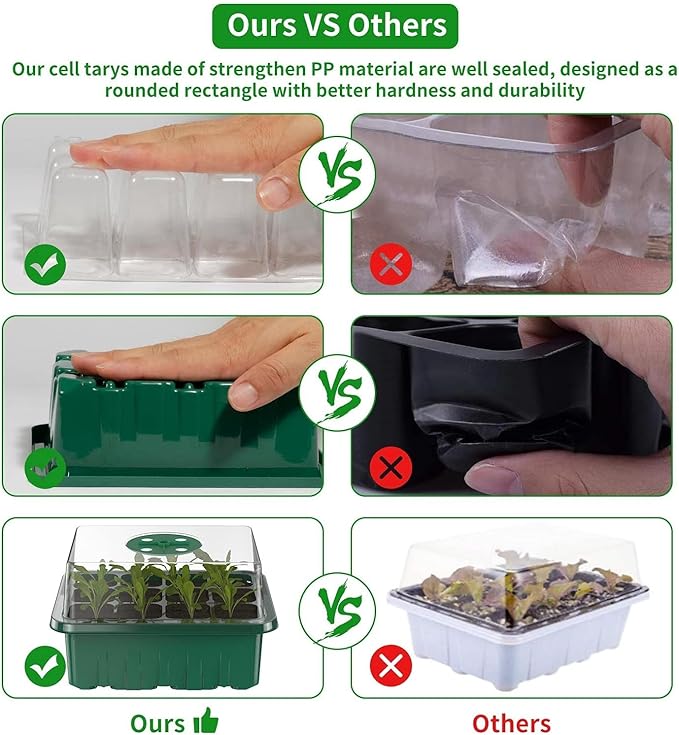 120 Cells Reusable Seed Starter Tray, 10 Pack Seedling Starter Kit for Greenhouse Propagator Station Planting Growing (Green)