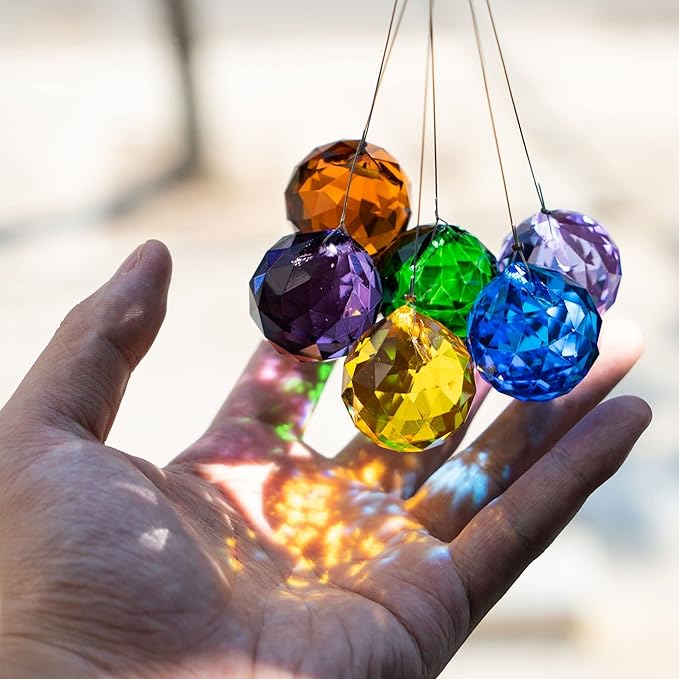 Crystalsuncatcher 30mm Vintage Feng Shui Faceted Decorating Crystal Ball Prism Pendant Suncatcher Multi-Color Hanging Pendant Suncatcher 12pcs