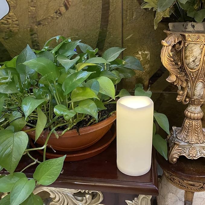CANDLE CHOICE Waterproof Outdoor Battery Operated Flameless Candles with Timer Large Plastic Resin Bright Flickering Electric LED Pillars Lantern Garden Wedding Christmas Decorations 4”(D)x8”(H) 2 PCS