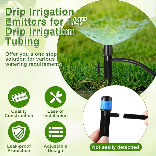 80 Pcs Drip Irrigation Emitters with Adjustable 360 Degree Water Flow Drippers for 1/4 Drip Tubing Sprayer on 5.5 Arrow Stake for Garden Irrigation System(Blue, Black,Double Barbed)