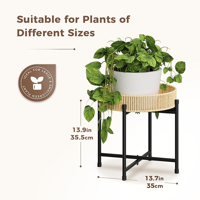 Bamworld Rattan Plant Stand Indoor,Small Boho Plant Table for Large Plants,Heavy Duty Plant Holder for Living Room Bedroom