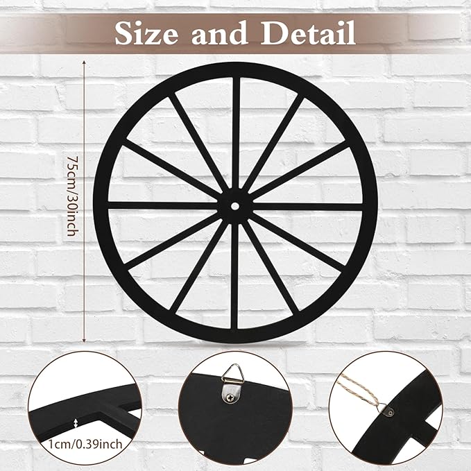 Wood Wagon Wheel Decorative Old Western Style Wagon Wheel Decor Vintage Rustic Wall Hanging Wood Cartwheel Decor for Garden Bar Patio Garage Farmhouse(30 Inch,Black)