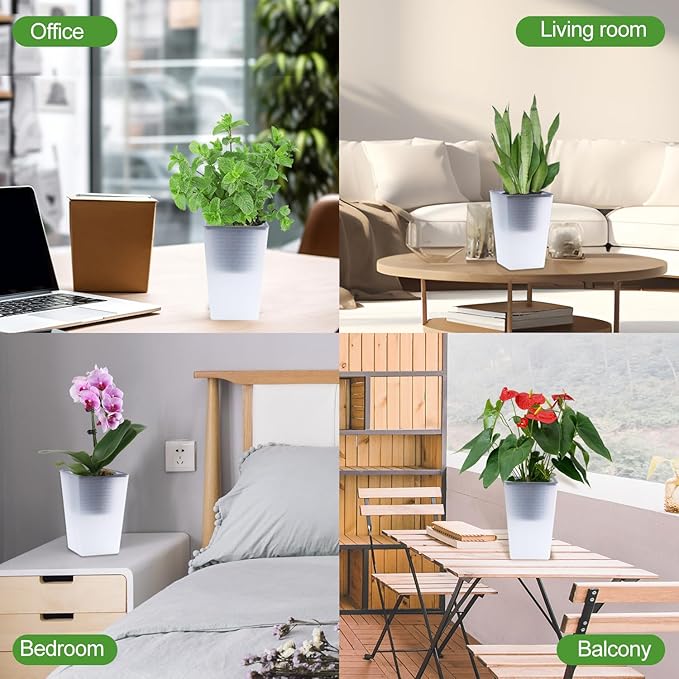 Self Watering Planter 4 Pieces 6 Inch, Plastic Flower Pots with Inner Pot Indoor Plants Brick Pattern Flowerpot for Indoor Plants, African Violets, Flowers, Herbs