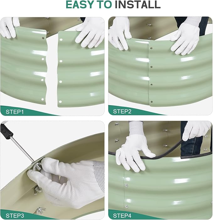Galvanized Raised Garden Bed Outdoor - 4×2×1ft Planter Raised Beds for Gardening | Oval Metal Garden Planter Box with Safety Edging and Gloves for Vegetables Fruits Flowers - AvocadoGreen