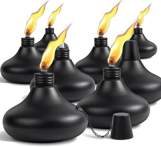Upgraded Tabletop Torches Set of 8, 24oz Citronella Candles for Outdoor, Metal Table Top Torches for Outside, Refillable Torch Lanterns for Patio, Yard, Deck, Garden, Party