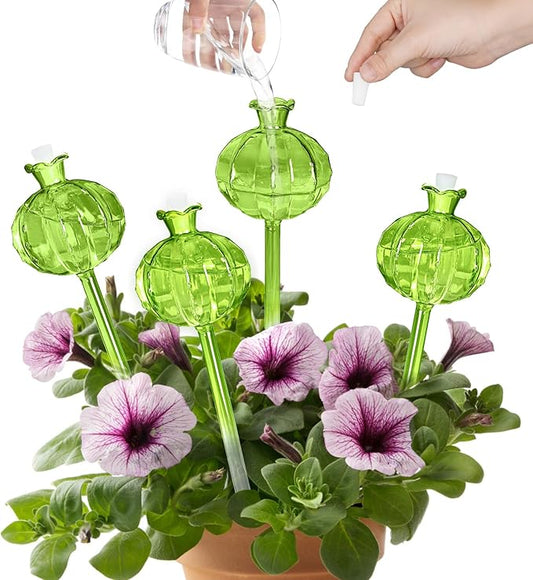 HYH Plant Watering Globes 4 Pack Self Watering Planter Spikes Insert for Indoor & Outdoor Plants Automatic Watering Device Self Flower Plant Watering Bulbs Made from Hand-Blown Glass Plant Lover Gifts