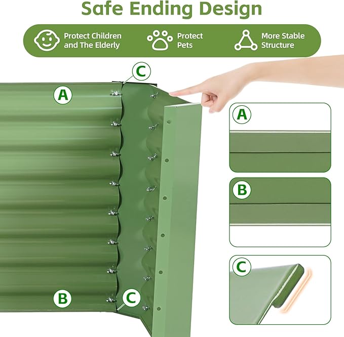 4x2x2ft Raised Garden Bed - Galvanized Deep Root Planter Boxes Outdoor with Wing Nuts and Safety Edges for Gardening Vegetables, Flowers, Herbs, Succulents - Olive Green
