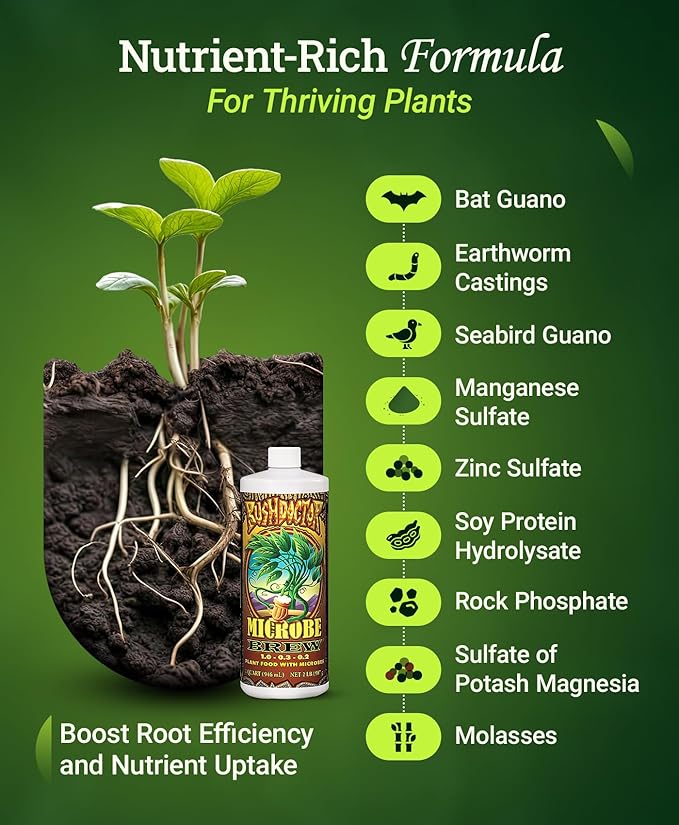 FoxFarm Bushdoctor Microbe Brew - Liquid Macro & Micronutrients, Enhances Root Efficiency, Growth & Nutrient Uptake - Soil Revitalizer- NPK 1.0-0.3-0.2 (Quart)