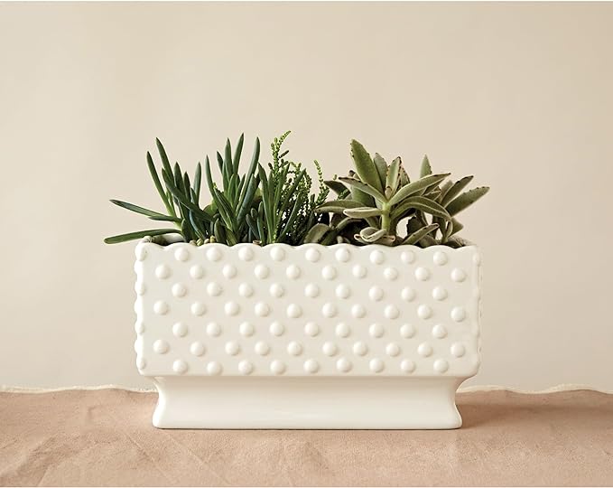 Creative Co-Op White Hobnail Rectangle Ceramic Planter