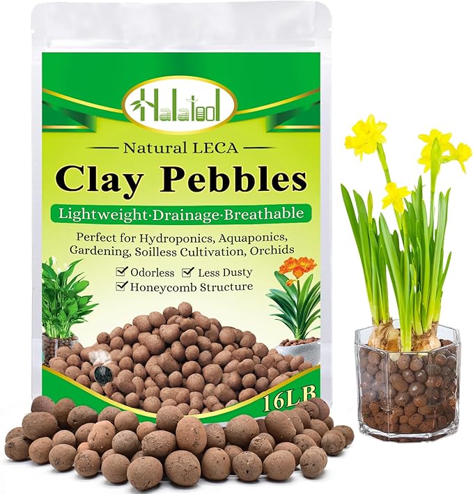 Halatool 16LB Organic Clay Pebbles 4mm-16mm Leca for Plants 100% Natural Lightweight Hydroton Clay Pebbles for Hydroponics Gardening Orchids Drainage Decoration Aquaponics