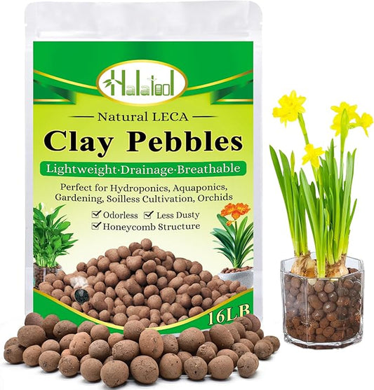Halatool 16LB Organic Clay Pebbles 4mm-16mm Leca for Plants 100% Natural Lightweight Hydroton Clay Pebbles for Hydroponics Gardening Orchids Drainage Decoration Aquaponics