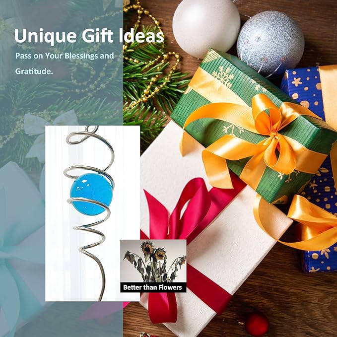 Gazing Ball Spiral Tail Wind Spinner Stabilizer,Wind Spinner Tail Decorative Sun Catcher,Wind Spinner Spiral Indoor Outdoor Garden Decoration,Wind Spiral Rotating Yard Art Decor-13in(Blue)