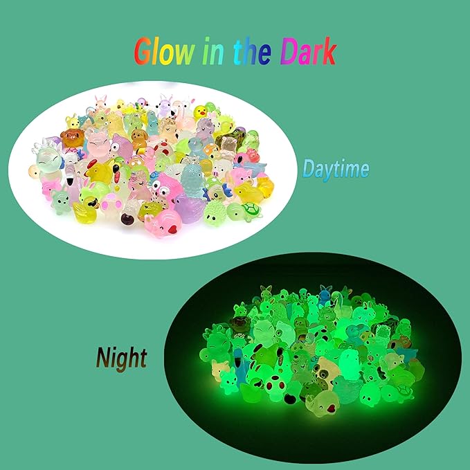 Luminous Woodland Mini Resin Animals Figures 100 Pcs Glow in The Dark Tiny Plastic Animals Small Little Miniature Animals Figurines for Hiding Miniature Fairy Garden Accessories