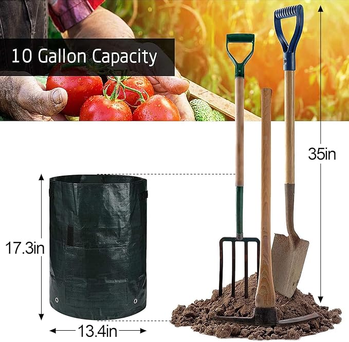 ANPHSIN 4 Pack 10 Gallon Garden Potato Grow Bags with Flap and Handles Aeration Fabric Pots Heavy Duty Vegetable Planter Bag for Tomato, Fruits
