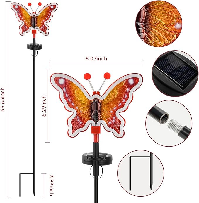 Solar Garden Butterfly Lights, Garden Outdoor Lights Decor, Butterfly Solar neon Light,led Butterfly Lights,Yard Patio Pathway Decoration(Red, 2pack)