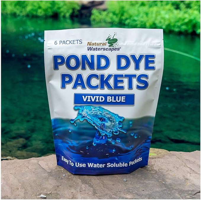 Vivid Blue Pond Dye Packets - 6 Water Soluble Packs of Lake Dye Treatment