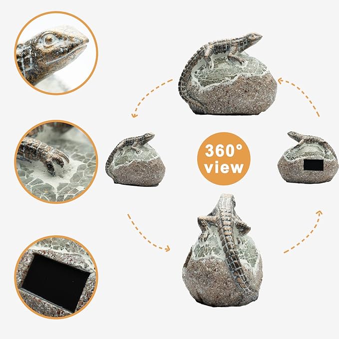 Garden Statue Lizard,Solar Lizard Decor for Outdoor,Resin Lizards Figurine with Solar Light for Patio,Balcony,Yard,Lawn Ornament,Perfect Garden Gift