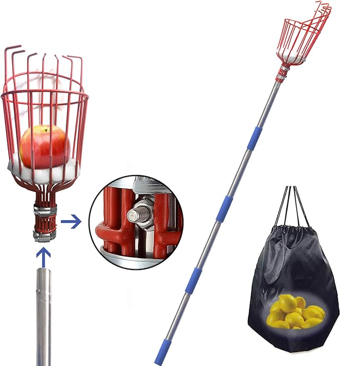 Fruit Picker Tool,10 FT Long Fruit Picker Equipped with Optional Splicing of Lightweight Stainless Steel to Pick Apples, Oranges and Fruit Trees