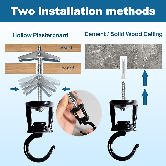 Ceiling Hooks for Hanging Plants (2 PCS Black),Heavy Duty Metal Plant Hooks, Screw in Hooks for Hanging Birdfeeders, Lamps, Planters, Outdoor Decorative Hooks up to 33 lbs