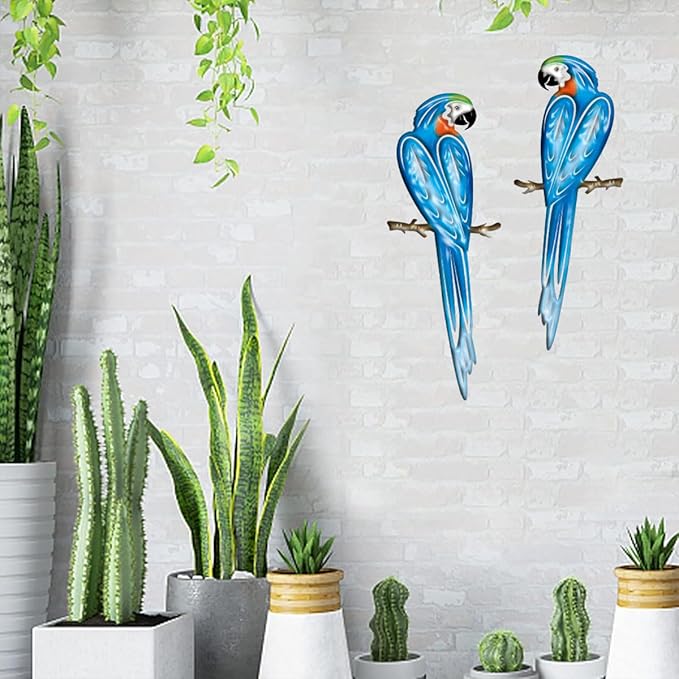 EiGreen Metal Bird Wall Art Decor 3D Outdoor parrot Sculpture, Hanging Decor Metal Wall Decor Suitable for Gardens Fence Patio Living Room Bedroom Yard Decor