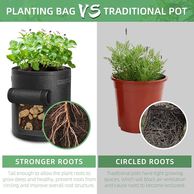 6 Pack 15 Gallon Potato Grow Bags, Heavy Duty Nonwoven Fabric Garden Planting Bag Plant Container with Flap and Handles, Aeration Fabric Pots for Growing Vegetable, Fruits and Flowers