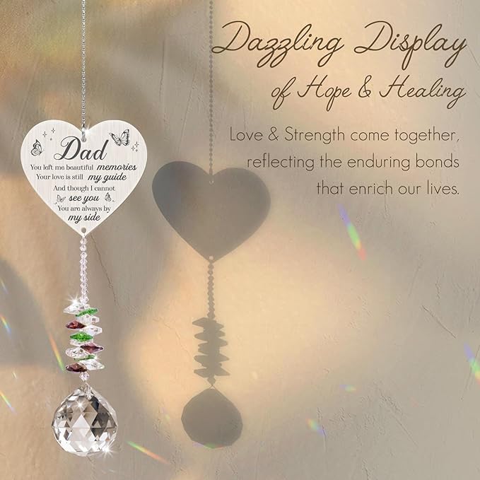 Memorial Crystal Suncatcher,Memorial Gifts for Loss of Dad,Bereavement Gifts for Loss of Father,Hanging Crystals Ornament for Window Rainbow Maker Prisms Home Decor Gift