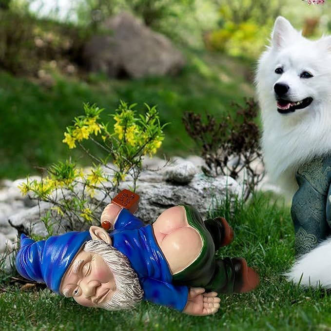 MINICAR 9.5'' Gnomes Statues Outdoor Decor, Large Naughty Sculptures Yard Decorations Patio Lawn Ornament, Funny Christmas Garden Gifts