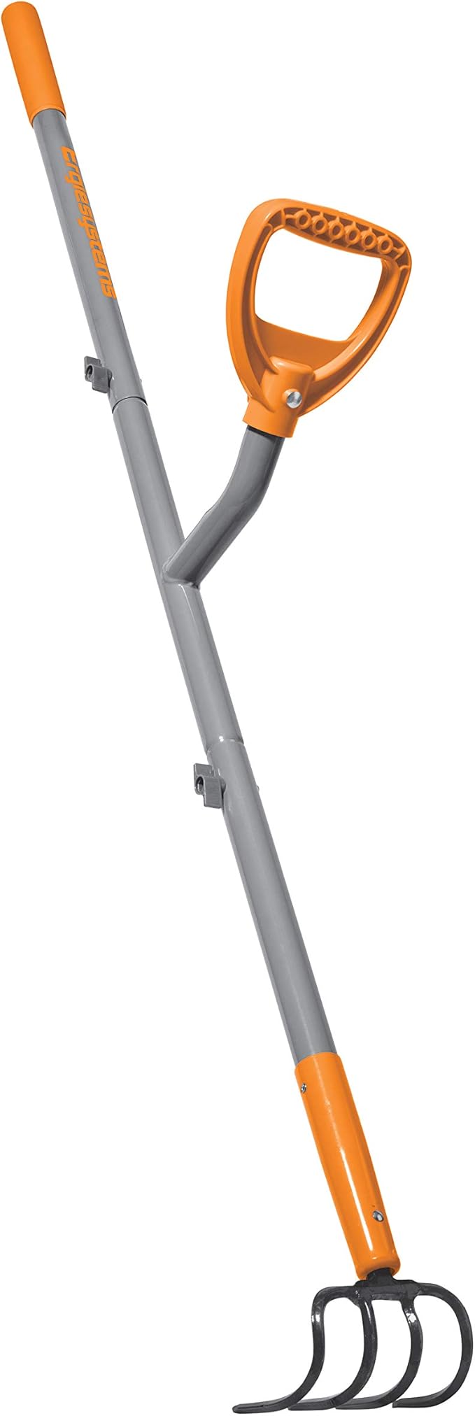 ERG-CLTV45 w/54, 5-in-1 Impact Resistant Garden Soil Cultivator w/ 5-in-1 Piece Forged Steel Head, 4-Tine, 54-Inch Shaft, w/Patented Ergonomic Second Handle, Gray/Orange