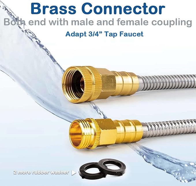 Stainless Steel Garden Hose: Durable Quality Metal with High-pressure Water Output for Gardeners（15FT）