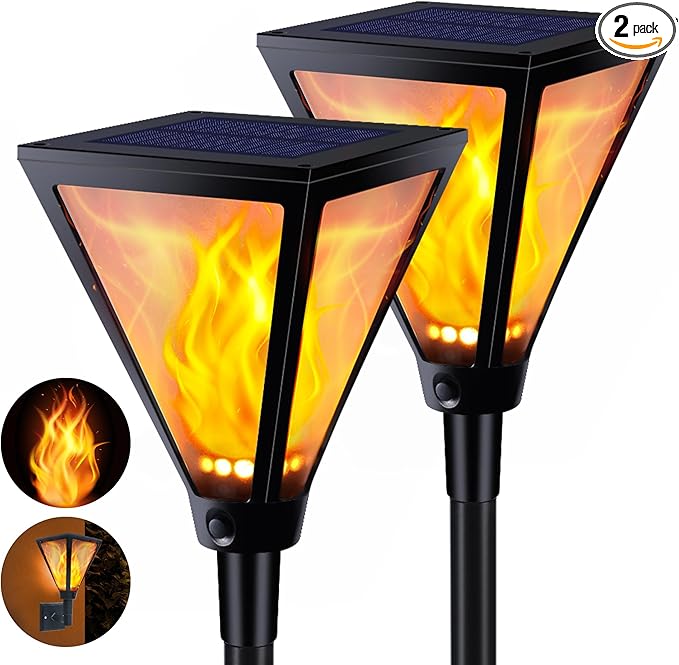 Toodour Solar Flame Lights Outdoor, 2 Pack 94 LED Larger Solar Torch Lights with Flickering Flame, Waterproof Solar Powered Outdoor Lights Landscape Decorative Lighting for Yard Garden Outdoor Decor