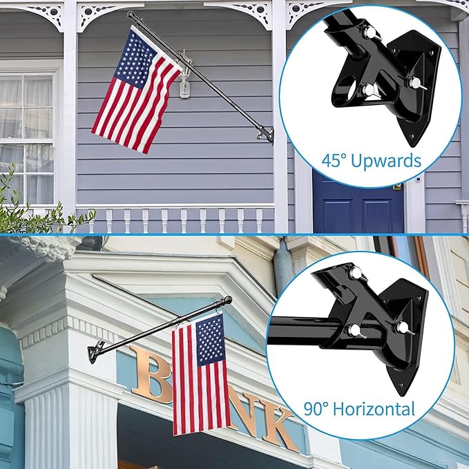 ZMTECH Flag Pole with Solar Light - Adjustable Bracket, 6 FT Stainless Steel Flag Poles for Outside House, Garden or Yard, Tangle Free Flagpole Kit for American Flag (Without Flag, Black)