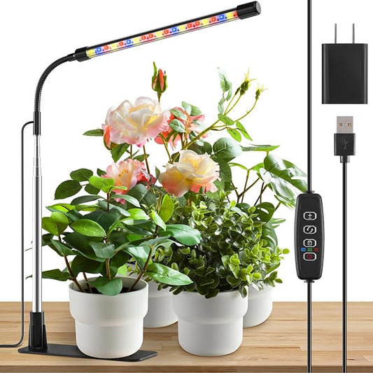 Grow Light, LED Plant Lamp for Indoor Plants, Full Spectrum Desk Grow Lamp with Base, 10 Dimmable Levels, Automatic Timer for 3/9/12H, Height Adjustable 6.5"-26"