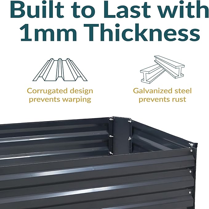 Sunnydaze 11.75" H Raised Metal Garden Bed - Galvanized Raised Garden Bed Outdoor for Vegetables and Flowers - Dark Gray - 4' x 2' Rectangle