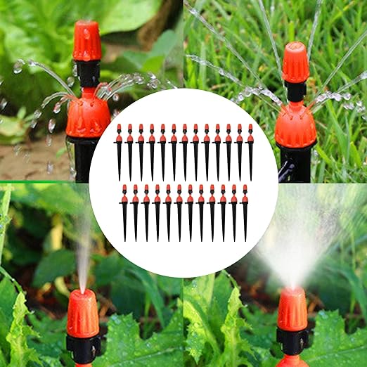1/4" Drip Irrigation Emitters, Automatic Drip Irrigation Parts Accessories, 360 Degree Drip Sprinkler Heads Sprayer Heads for Irrigation Systems (Drip Spray, 25)