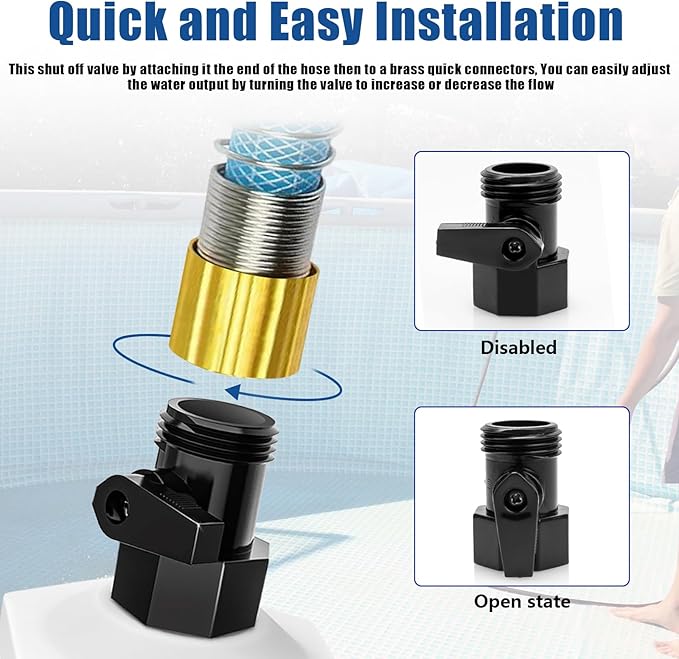 Garden Hose Shut Off Valve Adapter Brass Garden Hose Connector Fit for 3/4" Standard Water Shut Off Valve Thread Connector, for Irrigation System, RV Connection, Garden Sprays, Sprinklers -2 Pack