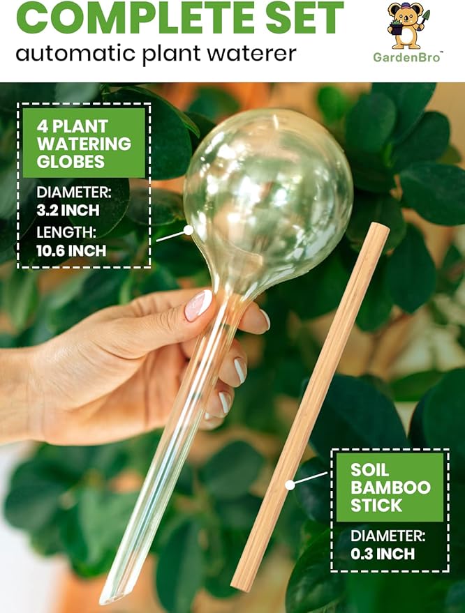 Plant Watering Globes Large Plastic XL Set of 4 - Automatic Plant Waterer Indoor and Outdoor - Self Watering Planter Insert System with Plastic Water Bulbs for Indoor Plants (4 PCS, Large)