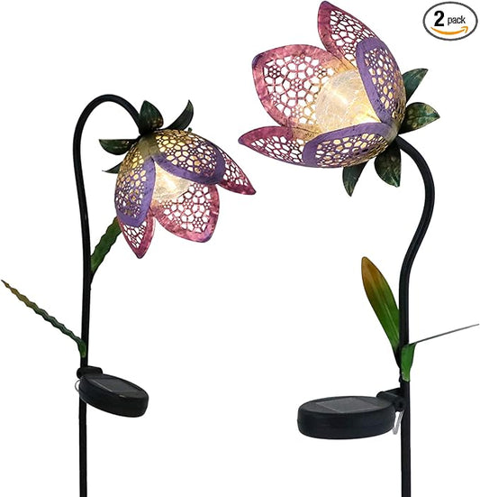 TERESA'S COLLECTIONS Flower Solar Outdoor Lights Garden Decor for Outside, 27-29.5'' Metal Tulip Yard Decorations Outdoor, Garden Stake Decorative for Porch Patio Decor, Set of 2, Gift for Christmas
