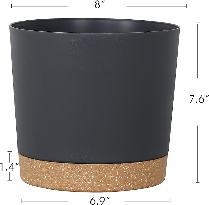 kubvici Plant Pots for Indoor Plants, 2 Pack 8 Inch Plastic Flower Pot Planters with Drainage Saucer for Indoor Outdoor Garden Home (8” Black)