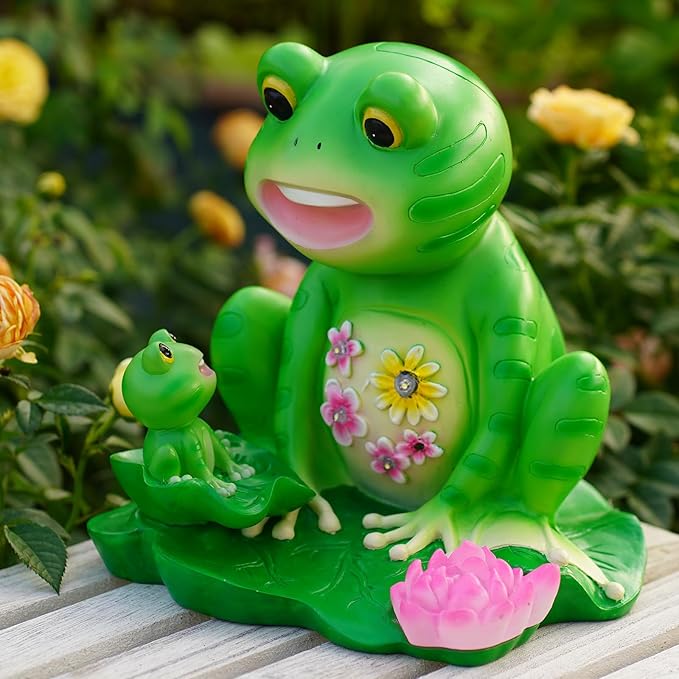 Upgraded Size Solar Garden Outdoor Statues Frog Mother and Little Frog with 6 LED Solar Figurine for Lawn,Patio, Balcony, Yard Decor Unique Gift, for Mom, Grandma,Father,Woman