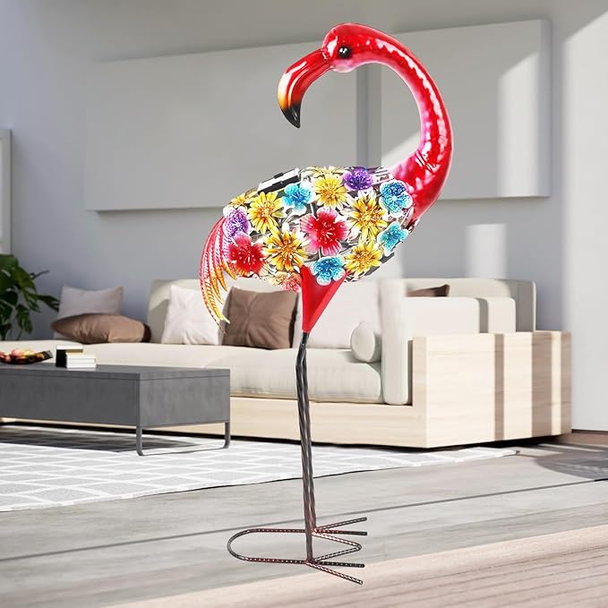 Solar Outdoor Garden Lights,25.3 Inch Height Metal Flamingo Sculptures Garden Statues,Mothers Day Ideal Gifts, Waterproof Path Lights Lawn Stake Ornaments for Patio Pathway Lawn Porch Yard Decoration