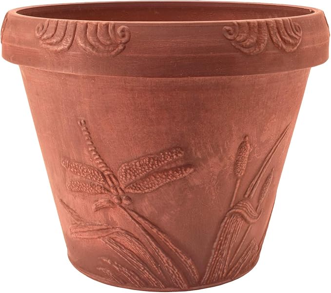 PSW Pot Collection Dragonfly Planter Pot for Indoor and Outdoor Plants and Gardens, 12.5' by 10, Terra Cotta Color