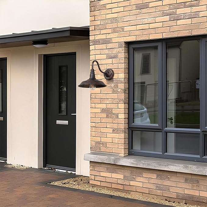 2-Pack Outdoor Gooseneck Barn Light 10" Retro Exterior Wall Light Iron Art Dome Farmhouse Wall Sconces Anti-Rust Waterproof Outdoor Light for House Porch Garage Entryway