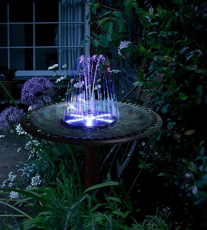 SZMP Solar Fountain Upgraded, 4W Bird Bath Fountain Pump with 7 Colors Lights, 7 Nozzle & 4 Fixer, 4000 Battery, Solar Water Fountain for Garden, Pool, Pond, Fish Tank